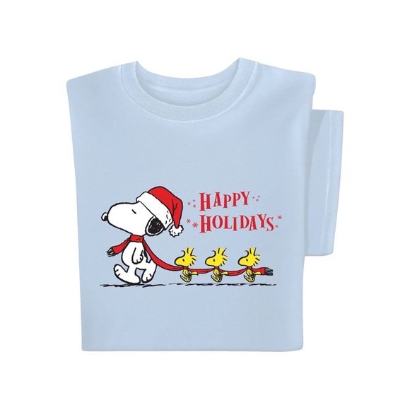 Gildan Happy Holidays Snoopy Scarf Buddies Short Sleeve Graphic Tee - Picture 1 of 12